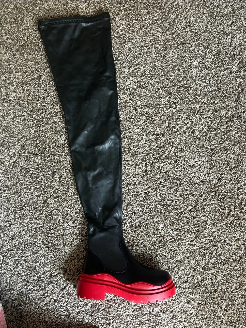Black Over-the-Knee Boots with Red Platform Sole